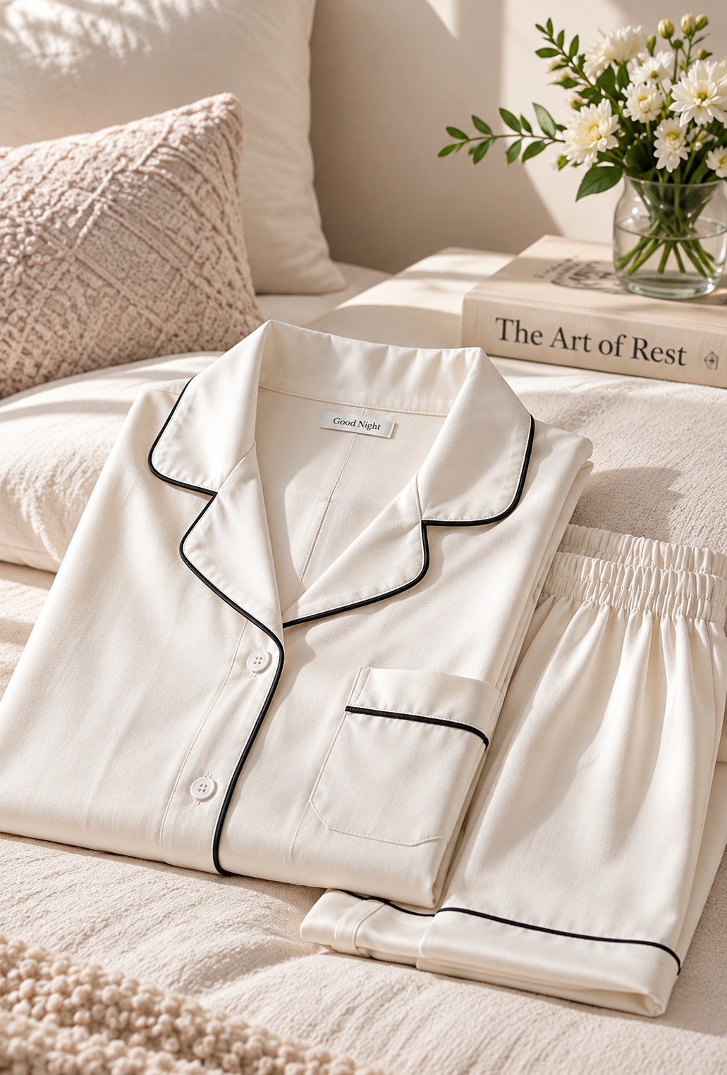 Midnight Piping Ivory Pajama Set