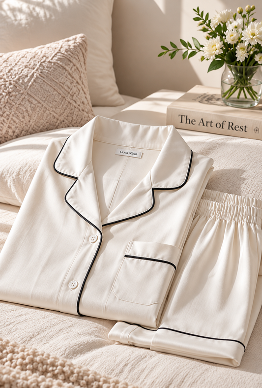 Midnight Piping Ivory Pajama Set